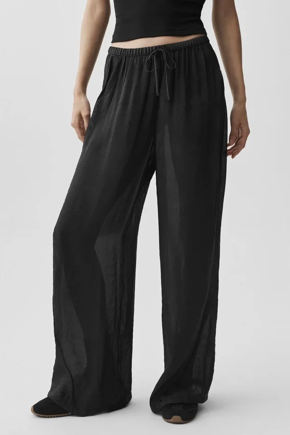 Pantalón High-Waist y pierna recta «Golden Hour» semitransparente - Negro
