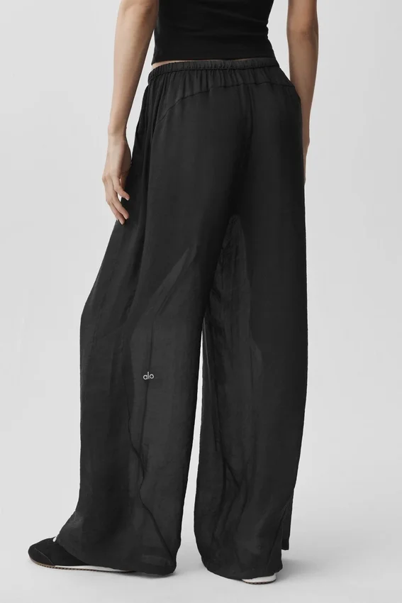 Pantalón High-Waist y pierna recta «Golden Hour» semitransparente - Negro