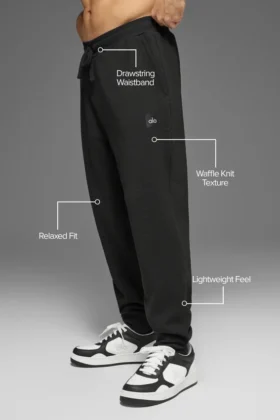 Pantalón jogger de estar por casa con tejido tipo waffle – Negro