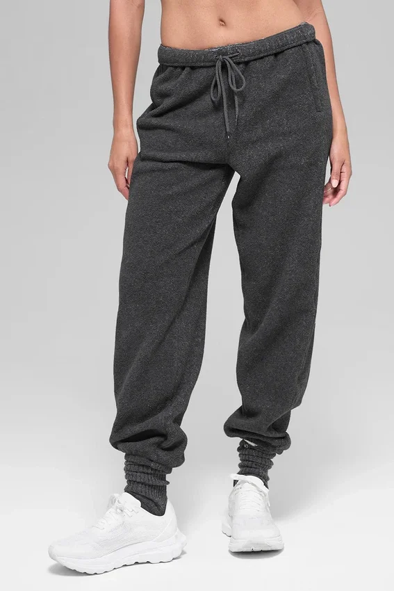 Pantalón jogger de polar High-Waist «Retreat» — Gris jaspeado oscuro
