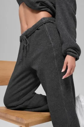 Pantalón jogger de polar High-Waist «Retreat» — Gris jaspeado oscuro