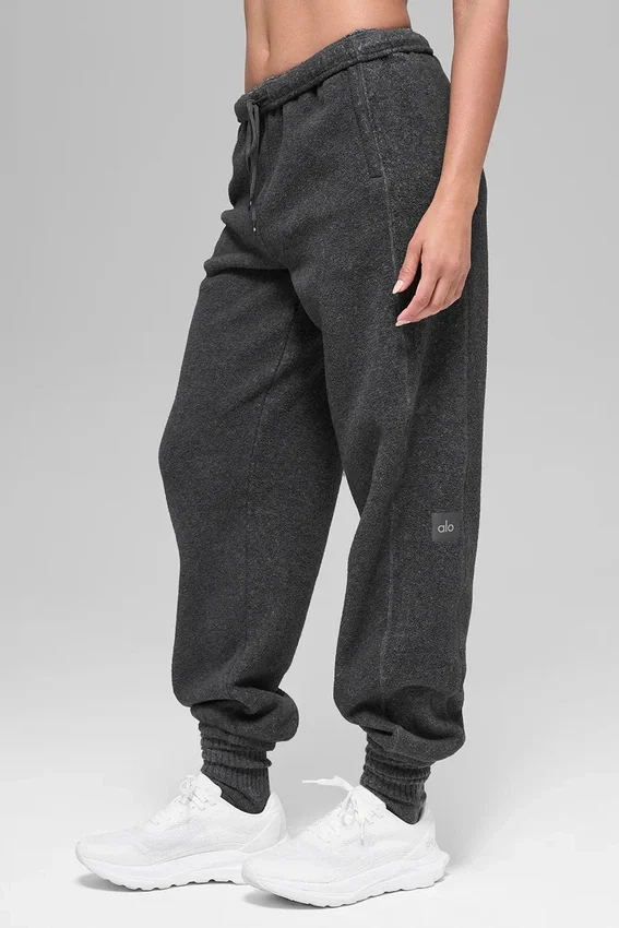 Pantalón jogger de polar High-Waist «Retreat» — Gris jaspeado oscuro