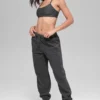Pantalón jogger de polar High-Waist «Retreat» — Gris jaspeado oscuro
