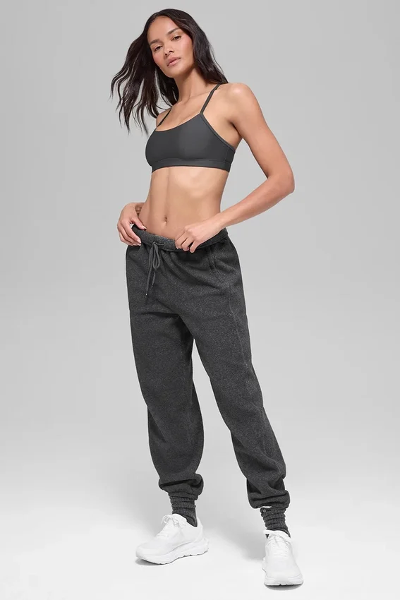 Pantalón jogger de polar High-Waist «Retreat» — Gris jaspeado oscuro