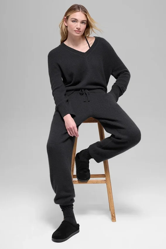 Pantalón jogger High-Waist New Class de lana y cachemira - Negro