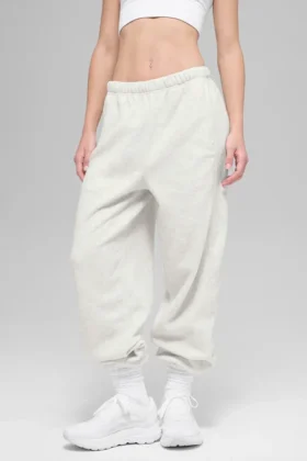 Pantalón jogger «Retreat» de felpa polar High-Waist – Gris jaspeado blanco