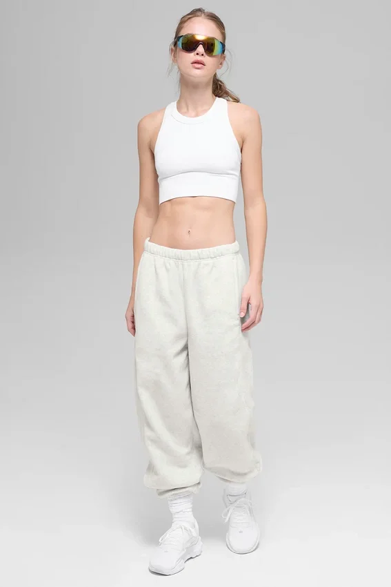 Pantalón jogger «Retreat» de felpa polar High-Waist - Gris jaspeado blanco