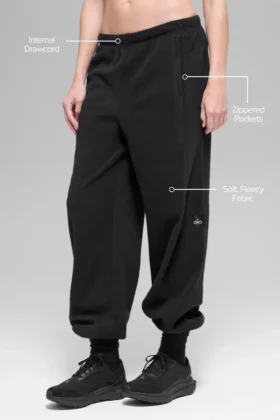 Pantalón jogger «Retreat» de polar de cintura High-Waist — Negro
