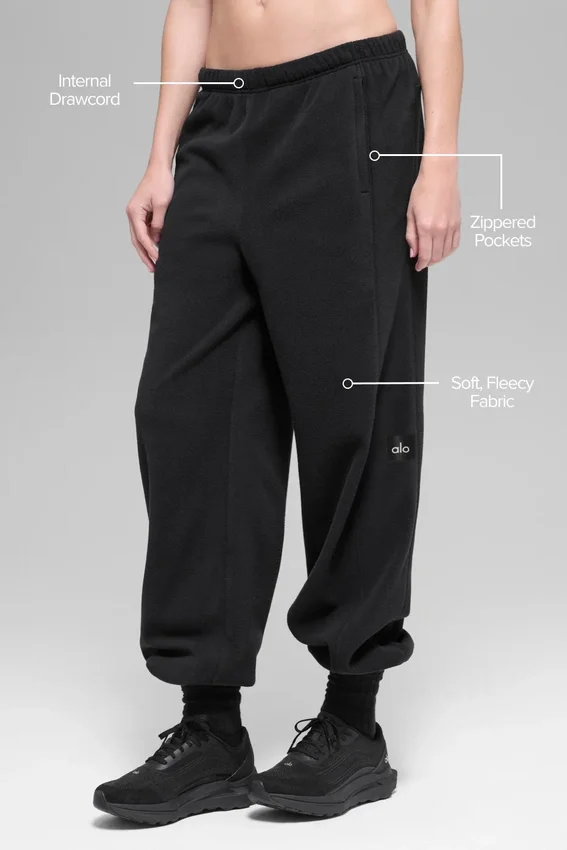 Pantalón jogger «Retreat» de polar de cintura High-Waist — Negro