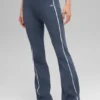 Pantalones acampanados de cintura alta de jerséu acanalado — Bluestone/Blanco