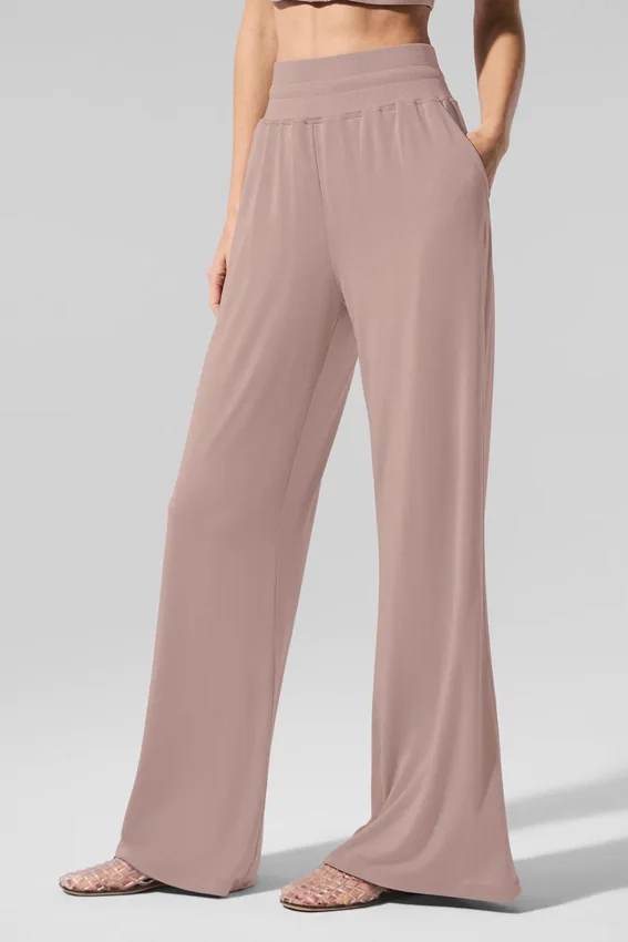 Pantalones acampanados delicados para estar en casa, semitransparentes - gris topo
