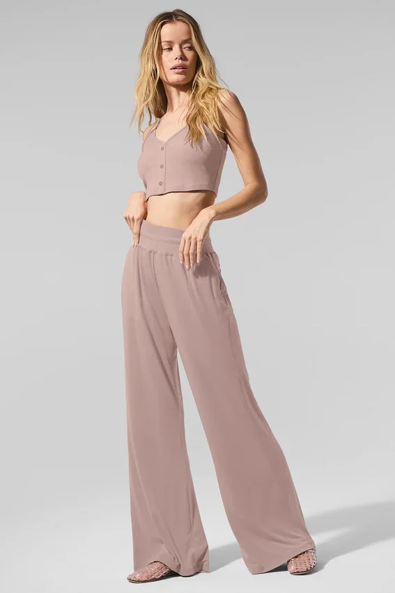 Pantalones acampanados delicados para estar en casa, semitransparentes - gris topo
