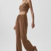 Pantalones acampanados delicados y semitransparentes para estar en casa - Marrón bronceado