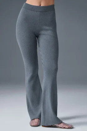 Pantalones acampanados High-Waist de punto de mezclilla - Gris acero/Antracita