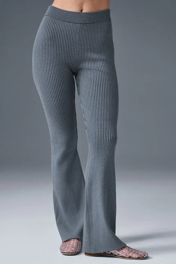 Pantalones acampanados High-Waist de punto de mezclilla - Gris acero/Antracita