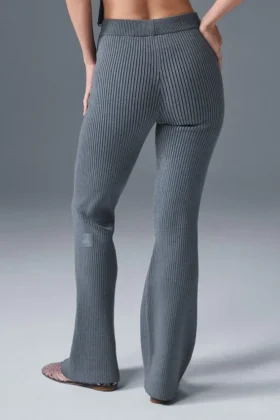 Pantalones acampanados High-Waist de punto de mezclilla – Gris acero/Antracita