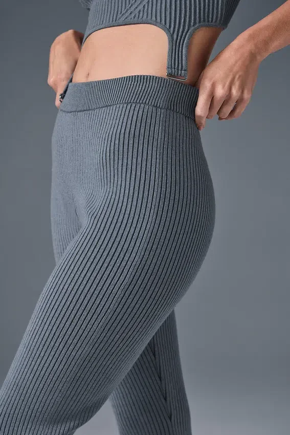 Pantalones acampanados High-Waist de punto de mezclilla - Gris acero/Antracita