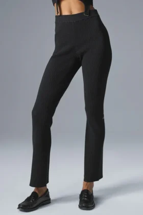 Pantalones acampanados High-Waist de punto denim - Negro/Antracita