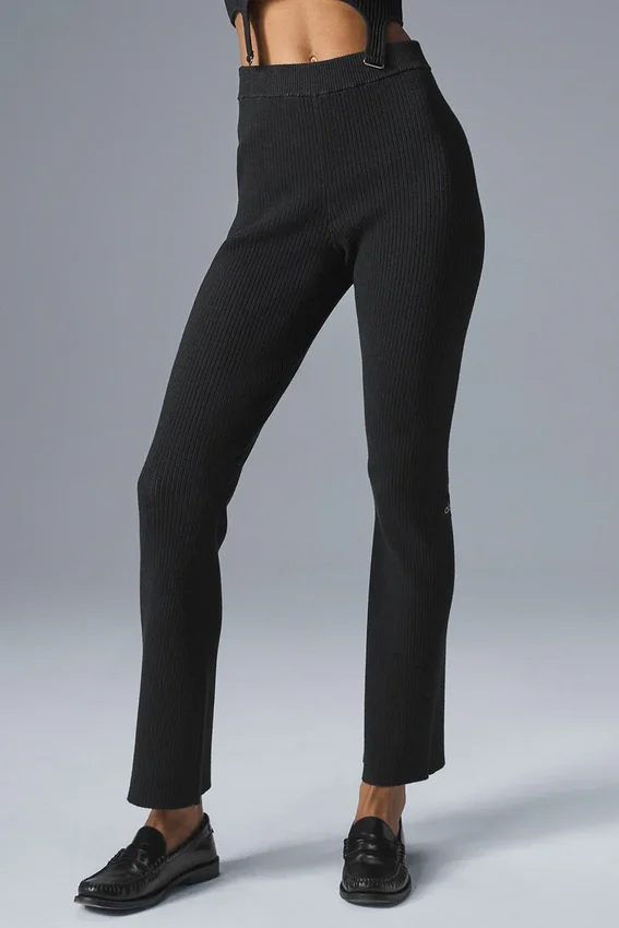 Pantalones acampanados High-Waist de punto denim - Negro/Antracita