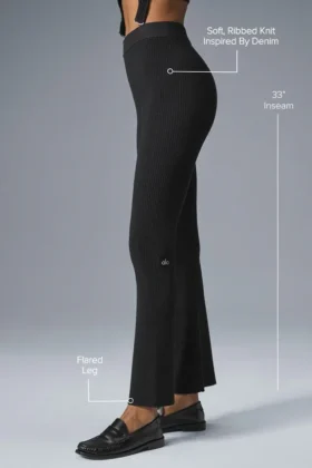 Pantalones acampanados High-Waist de punto denim – Negro/Antracita