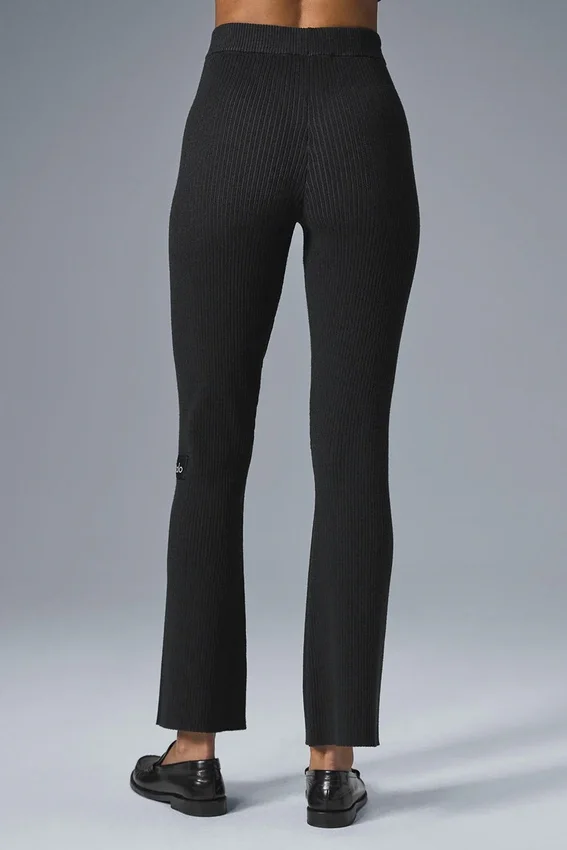 Pantalones acampanados High-Waist de punto denim - Negro/Antracita