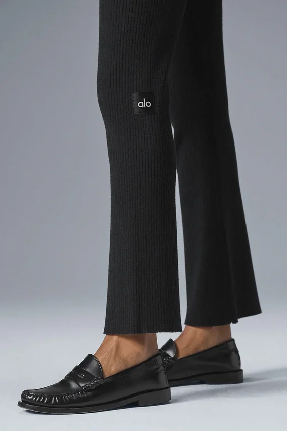Pantalones acampanados High-Waist de punto denim - Negro/Antracita