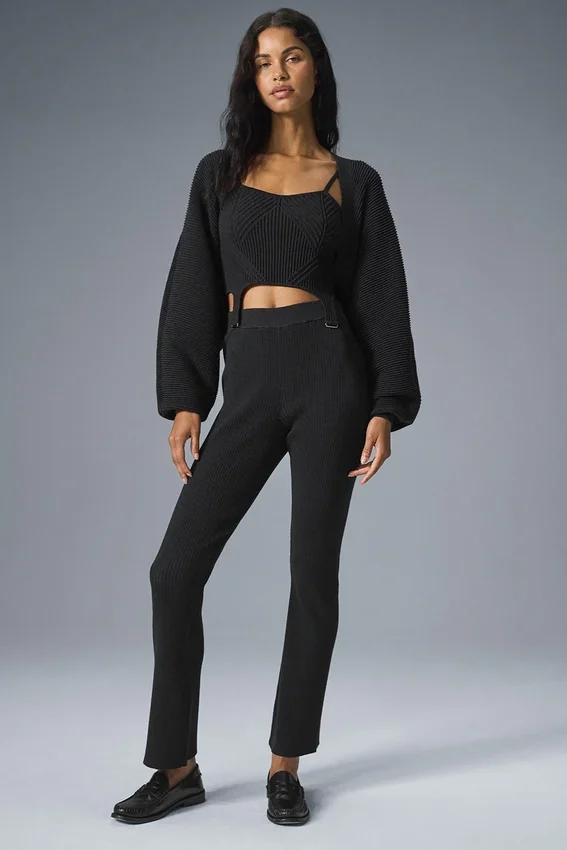 Pantalones acampanados High-Waist de punto denim - Negro/Antracita