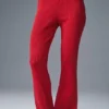 Pantalones acampanados High-Waist de punto denim — Rojo intenso/Rojo intenso oscuro