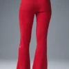 Pantalones acampanados High-Waist de punto denim — Rojo intenso/Rojo intenso oscuro