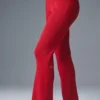 Pantalones acampanados High-Waist de punto denim — Rojo intenso/Rojo intenso oscuro