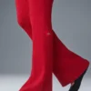 Pantalones acampanados High-Waist de punto denim — Rojo intenso/Rojo intenso oscuro