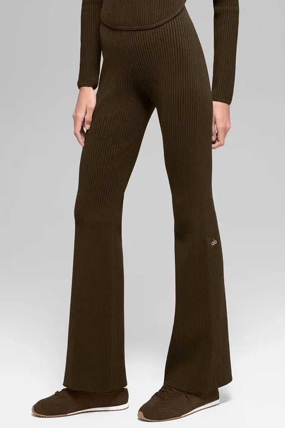 Pantalones acampanados High-Waist de punto vaquero - Espresso/Negro