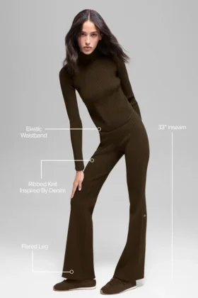 Pantalones acampanados High-Waist de punto vaquero – Espresso/Negro