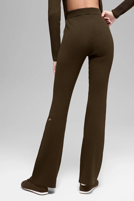 Pantalones acampanados High-Waist de punto vaquero - Espresso/Negro