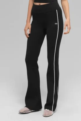 Pantalones acampanados Highline de punto acanalado — Negro/Blanco
