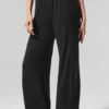 Pantalones acampanados para estar en casa, delicados y semitransparentes - Negro