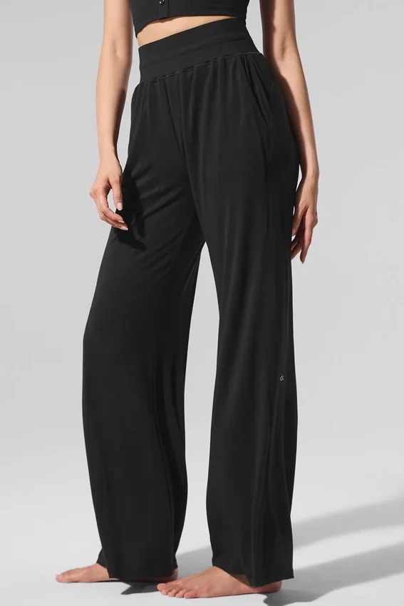 Pantalones acampanados para estar en casa, delicados y semitransparentes - Negro