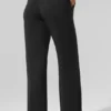 Pantalones acampanados para estar en casa, delicados y semitransparentes - Negro