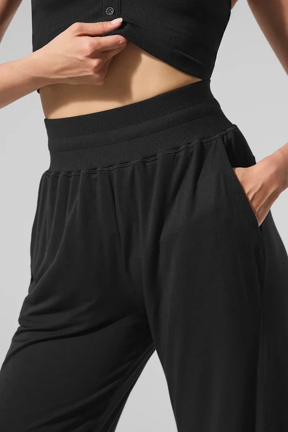 Pantalones acampanados para estar en casa, delicados y semitransparentes - Negro