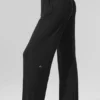 Pantalones acampanados para estar en casa, delicados y semitransparentes - Negro