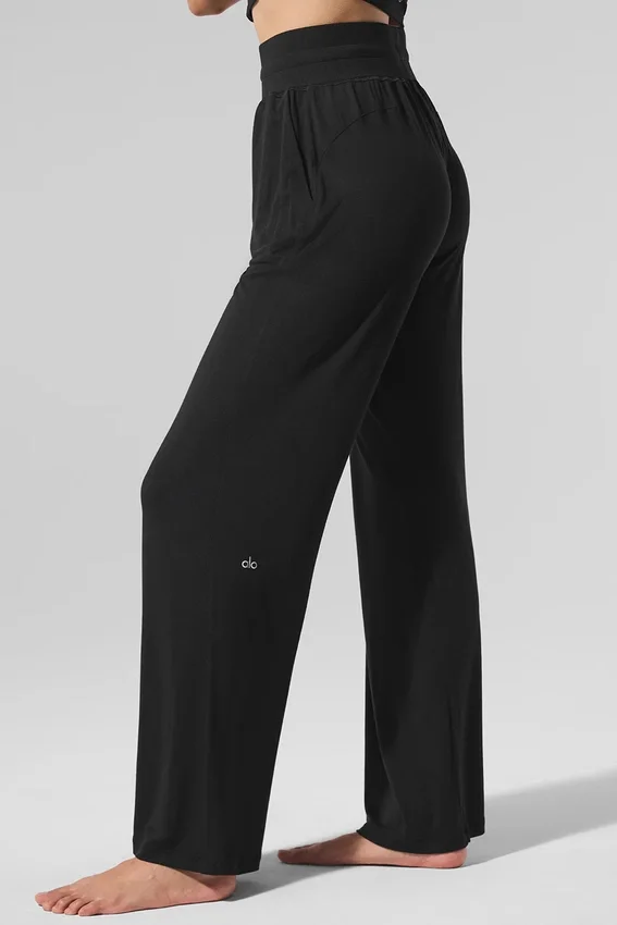 Pantalones acampanados para estar en casa, delicados y semitransparentes - Negro