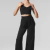 Pantalones acampanados para estar en casa, delicados y semitransparentes - Negro