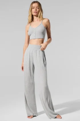 Pantalones acampanados semitransparentes para estar en casa — Gris jaspeado deportivo
