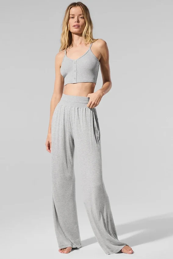 Pantalones acampanados semitransparentes para estar en casa — Gris jaspeado deportivo