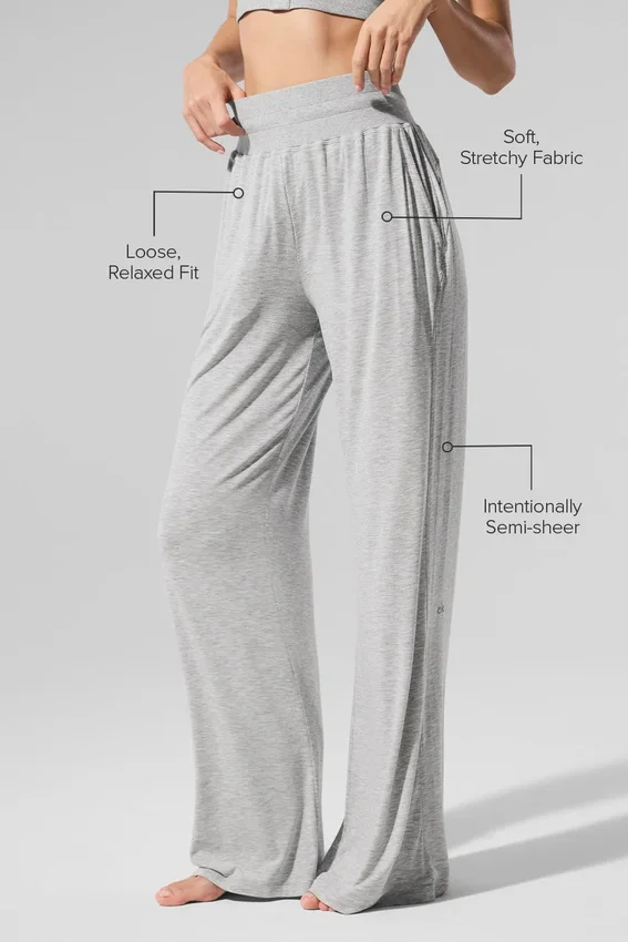 Pantalones acampanados semitransparentes para estar en casa — Gris jaspeado deportivo