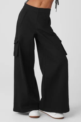 Pantalones cargo de pierna ancha (largos) - Negro