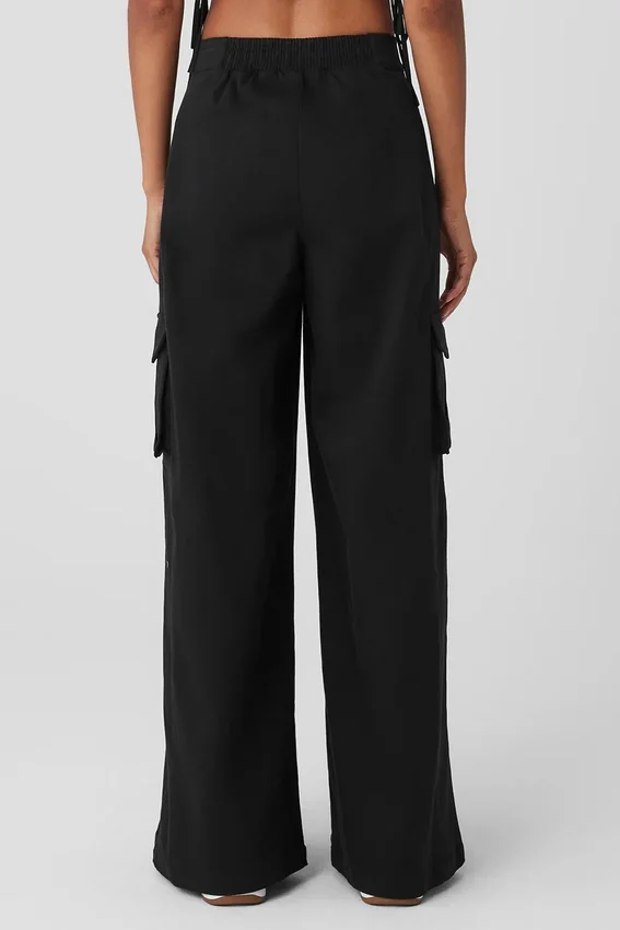 Pantalones cargo de pierna ancha (largos) - Negro