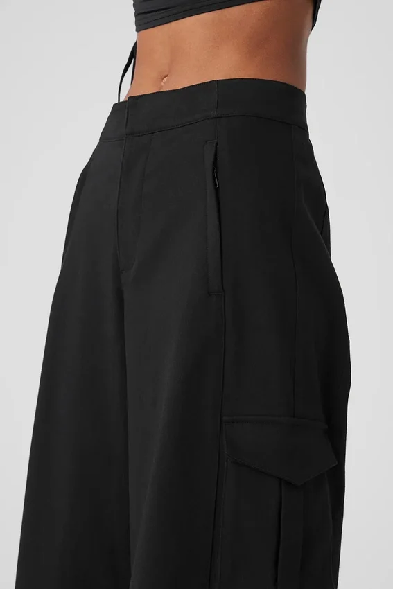 Pantalones cargo de pierna ancha (largos) - Negro