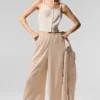 Pantalones cargo de pierna ancha Linen Getaway — Macadamia