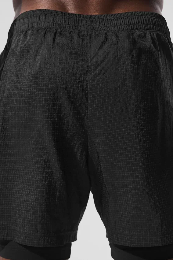 Pantalones cortos 2 en 1 «Game Time» de tela ripstop de 5" - Negro/Negro